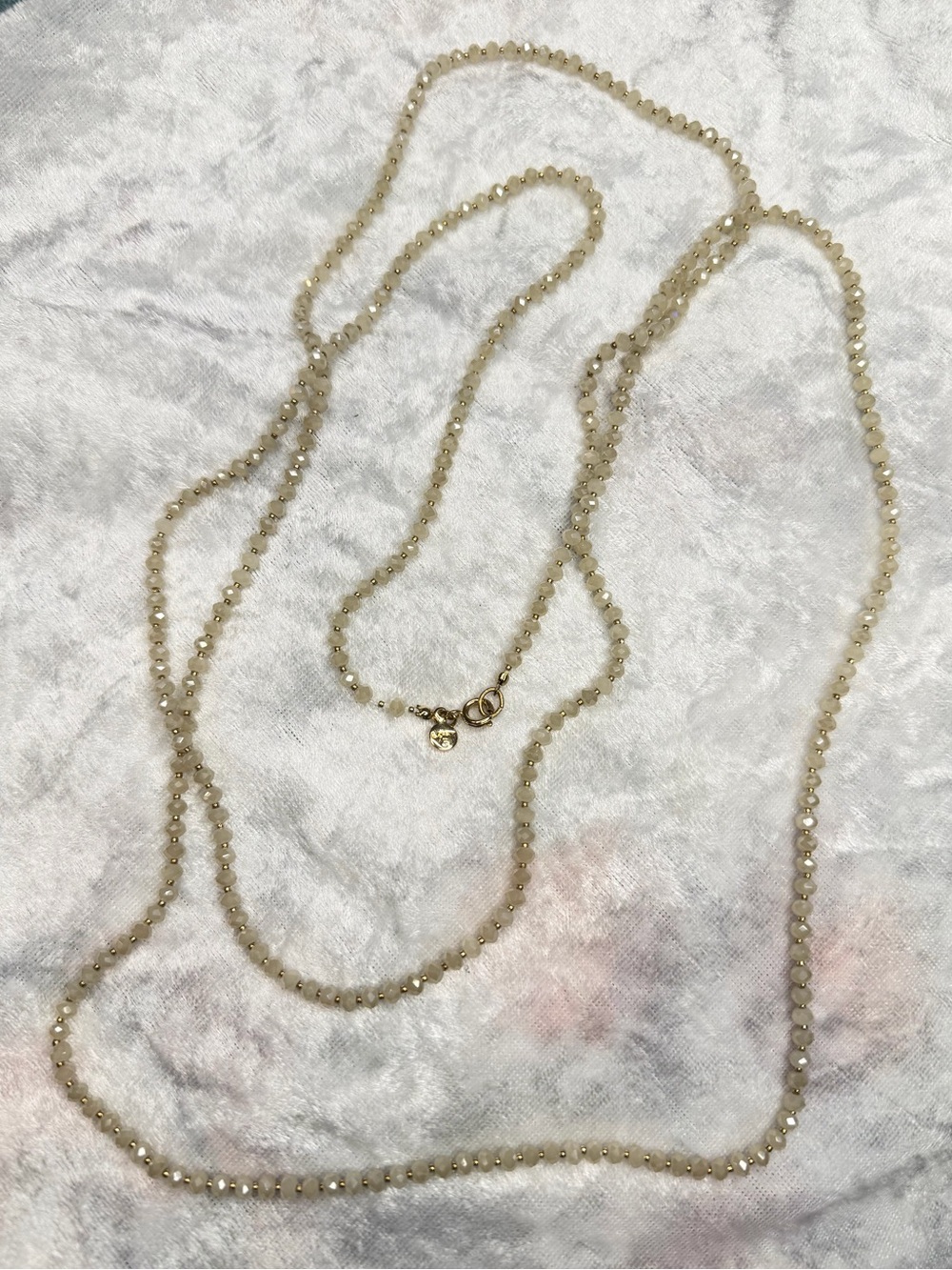LOFT Champagne Glass Beaded Necklace Gold Tone Spacer Beads 56 Inch